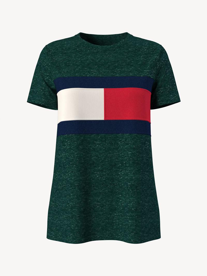 Camiseta Tommy Hilfiger Essential Logo Flag Mujer Verde | CL_W21449