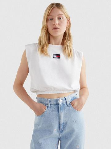 Camiseta Tommy Hilfiger Cropped Elastic-Hem Tank Mujer Blancas | CL_W21435