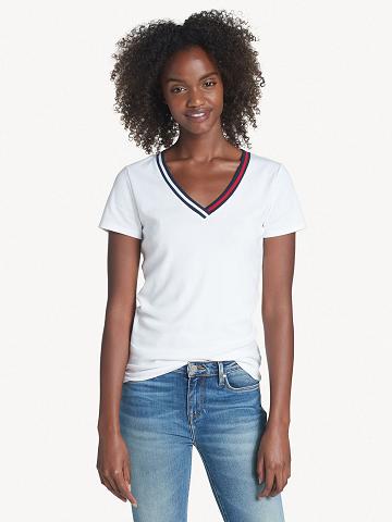 Camiseta Tommy Hilfiger Essential V-Neck Mujer Blancas | CL_W21452