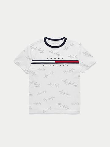 Camiseta Tommy Hilfiger Signature Flag Niños Blancas | CL_G1258