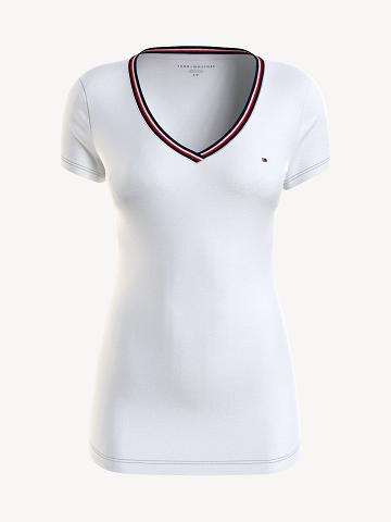 Camiseta Tommy Hilfiger V-Neck Mujer Blancas | CL_W21486