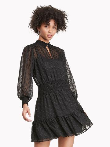 Dresses Tommy Hilfiger Essential Curve Dot Print Chiffon Mujer Negras | CL_W21063