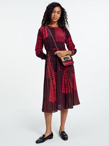 Dresses Tommy Hilfiger Icon Houndstooth Patchwork Midi Mujer Rojas | CL_W21096