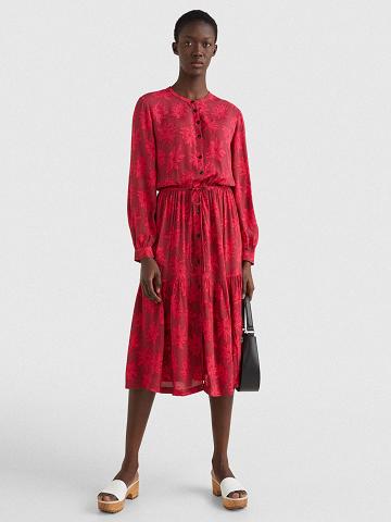 Dresses Tommy Hilfiger Relaxed Fit Floral Maxi Shift Mujer Rojas | CL_W21110